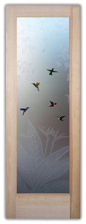 Pantry Door with a sandblast Frosted Glass Tropical Design Custom-Designed Decorative Etched Glass