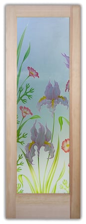 Pantry Door with Frosted Glass Floral Iris Poppy Design by Sans Soucie