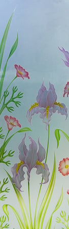 Door Glass Insert with Frosted Glass Floral Iris Poppy Design by Sans Soucie