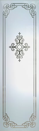 Door Glass Insert featuring a Frosted Glass Wrought Iron Design Sandblast Etched Glass Maya Naples Design by Sans Soucie