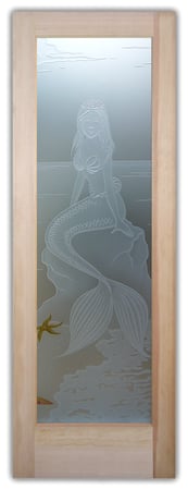 Pantry Door featuring Frosted Glass Design Etched Glass by Sans Soucie Art Glass with Custom Oceanic Design Mermaid Princess