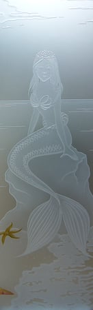 Door Glass Insert featuring Frosted Glass Design Etched Glass by Sans Soucie Art Glass with Custom Oceanic Design Mermaid Princess