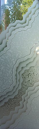 Door Glass Insert with a sandblast Frosted Glass Abstract Design Custom-Designed Decorative Etched Glass