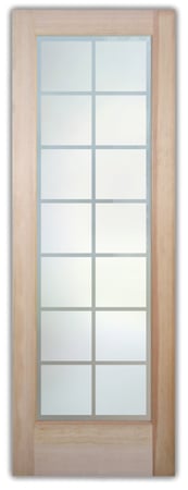 Pantry Door featuring Frosted Glass Design Etched Glass by Sans Soucie Art Glass with Custom Geometric Design Panes