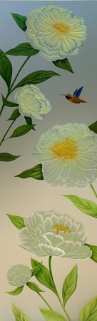 Door Glass Insert showcasing a Frosted Glass Floral Design with Sandblast Etched Glass Art by Sans Soucie Peonies Design