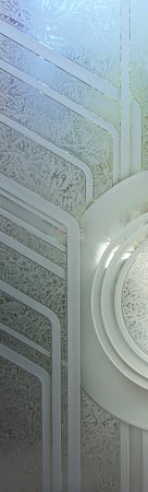 Door Glass Insert with a Frosted Glass Sun Odyssey Curved Geometric Design for Semi-Private by Sans Soucie Art Glass