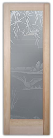Pantry Door featuring a Frosted Glass Wildlife Design Sandblast Etched Glass Swans on the Lake Design by Sans Soucie