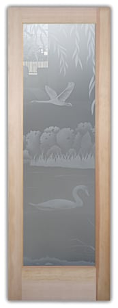 Pantry Door with Frosted Glass Wildlife Swans on the Lake II Design by Sans Soucie