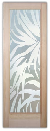 Pantry Door featuring a Frosted Glass Tropical Design Sandblast Etched Glass Tropical Breeze Design by Sans Soucie