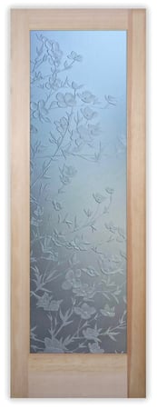 Pantry Door with a sandblast Frosted Glass Floral Design Custom-Designed Decorative Etched Glass