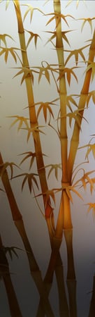 Door Glass Insert showcasing a Frosted Glass Asian Design with Sandblast Etched Glass Art by Sans Soucie Bamboo Shoots II Copper Design