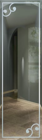 Door Glass Insert featuring Frosted Glass Design Etched Glass by Sans Soucie Art Glass with Custom Borders Design Barcelona Border
