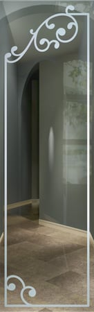 Door Glass Insert featuring a Frosted Glass Borders Design Sandblast Etched Glass Barcelona Border II Design by Sans Soucie