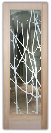 Front Door with a sandblast Frosted Glass Trees Design Custom-Designed Decorative Etched Glass