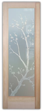 Front Door with Frosted Glass Asian Cherry Blossom Design by Sans Soucie