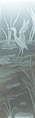 Door Glass Insert showcasing a Frosted Glass Wildlife Design with Sandblast Etched Glass Art by Sans Soucie Cranes A Design