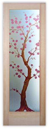 Front Door with Frosted Glass Asian Delicate Cherry Blossom Design by Sans Soucie