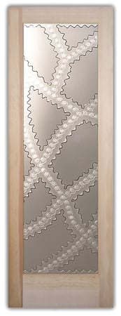 Pantry Door with a sandblast Frosted Glass Geometric Design Custom-Designed Decorative Etched Glass