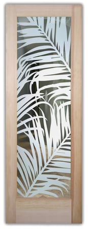 Front Door featuring a Frosted Glass Tropical Design Sandblast Etched Glass Fern Leaves Design by Sans Soucie