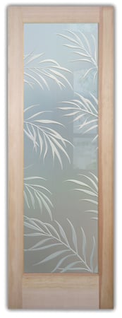 Pantry Door with a sandblast Frosted Glass Tropical Design Custom-Designed Decorative Etched Glass