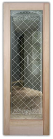 Front Door featuring a Frosted Glass Traditional Design Sandblast Etched Glass Filigree Lattice Design by Sans Soucie