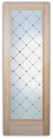 Pantry Door with a Frosted Glass Fleur Diamonds Traditional Design for Semi-Private by Sans Soucie Art Glass