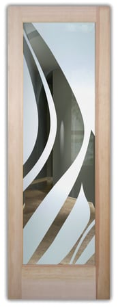 Front Door featuring a Frosted Glass Abstract Design Sandblast Etched Glass Flow Design by Sans Soucie