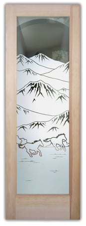 Front Door featuring a Frosted Glass Western Design Sandblast Etched Glass Galloping in the Vistas Design by Sans Soucie