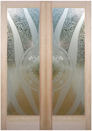 Pantry Door with a sandblast Frosted Glass Geometric Design Custom-Designed Decorative Etched Glass
