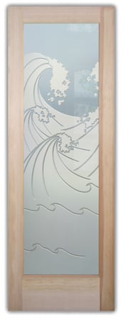 Bathroom Door with a sandblast Frosted Glass Oceanic Design Custom-Designed Decorative Etched Glass