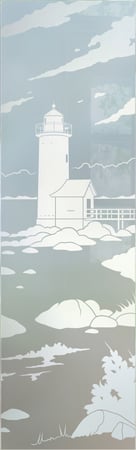 Interior Glass Insert showcasing a Frosted Glass Oceanic Design with Sandblast Etched Glass Art by Sans Soucie Lighthouse Distant Design