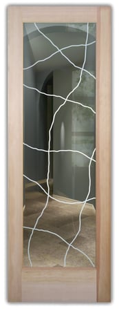 Front Door featuring Frosted Glass Design Etched Glass by Sans Soucie Art Glass with Custom Geometric Design Linean