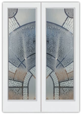 Front Door with a Frosted Glass Matrix Arcs Geometric Design for Semi-Private by Sans Soucie Art Glass