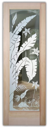Front Door featuring a Frosted Glass Tropical Design Sandblast Etched Glass Natural Wonders Design by Sans Soucie