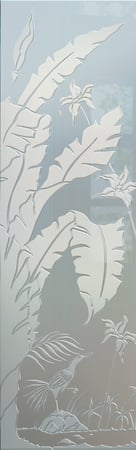 Interior Glass Insert featuring a Frosted Glass Tropical Design Sandblast Etched Glass Natural Wonders Design by Sans Soucie