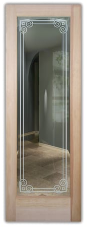 Front Door featuring a Frosted Glass Borders Design Sandblast Etched Glass Parisian Border Design by Sans Soucie