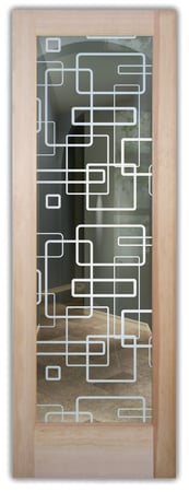 Front Door showcasing a Frosted Glass Geometric Design with Sandblast Etched Glass Art by Sans Soucie Soft Squares Design