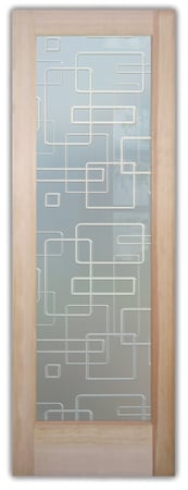 Pantry Door showcasing a Frosted Glass Geometric Design with Sandblast Etched Glass Art by Sans Soucie Soft Squares Design