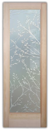 Pantry Door showcasing a Frosted Glass Patterns Design with Sandblast Etched Glass Art by Sans Soucie Spring Sprigs Design