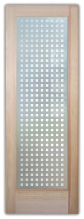 Pantry Door featuring Frosted Glass Design Etched Glass by Sans Soucie Art Glass with Custom Geometric Design Squares