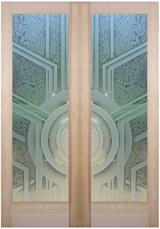 Front Door with a Frosted Glass Sun Odyssey XII Geometric Design for Semi-Private by Sans Soucie Art Glass