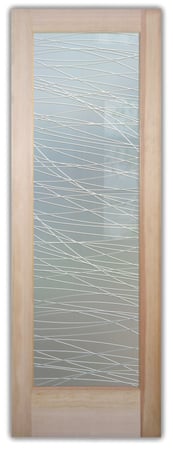 Pantry Door featuring Frosted Glass Design Etched Glass by Sans Soucie Art Glass with Custom Geometric Design Threads