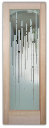Interior Door showcasing a Frosted Glass Geometric Design with Sandblast Etched Glass Art by Sans Soucie Trickle Design