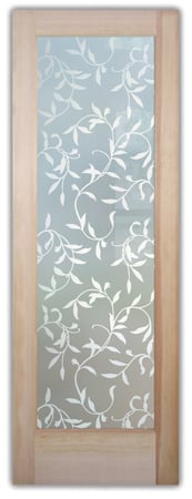 Pantry Door featuring a Frosted Glass Foliage Design Sandblast Etched Glass Vines Design by Sans Soucie