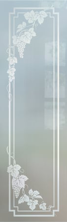 Door Glass Insert featuring a Frosted Glass Grapes & Ivy Design Sandblast Etched Glass Vineyard Grapes Cascade Pair Design by Sans Soucie