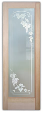 Pantry Door featuring a Frosted Glass Grapes & Ivy Design Sandblast Etched Glass Vineyard Grapes Cascade Arched stepped corners Design by Sans Soucie