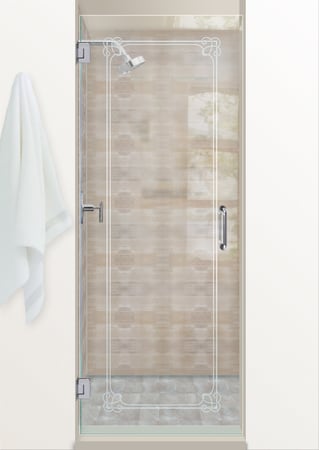 Shower Door with a sandblast Frosted Glass Borders Design Custom-Designed Decorative Etched Glass