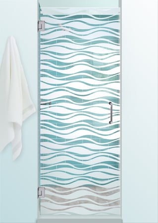 Shower Door featuring Frosted Glass Design Etched Glass by Sans Soucie Art Glass with Custom Patterns Design Wavy