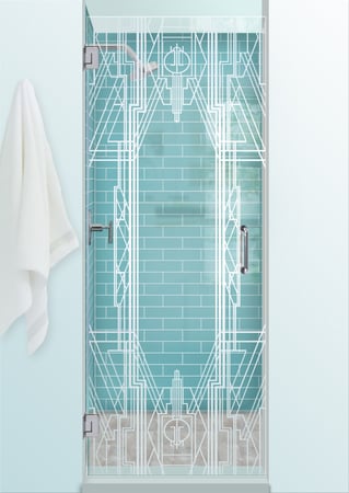 Shower Door with a Frosted Glass Art Deco Art Deco Design for Semi-Private by Sans Soucie Art Glass