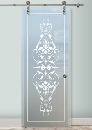Glass Barn Door with sandblast Frosted Glass Design Art Glass Featuring Sandblast Etched Glass by Sans Soucie